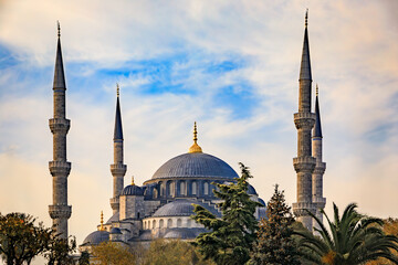 Sultan Ahmed or the Blue Mosque, majestic Ottoman era historical imperial mosque with blue tiles,...