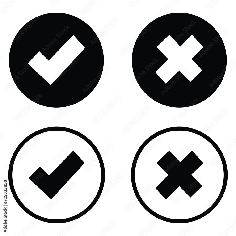 Fototapete yes and no or right and wrong or approved and declined round icons with green check mark and red x c