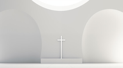 Białe tło z krzyżem - Wielki Post w kościele katolickim. Symbol Zbawienia - Jezus Chrystus. - obrazy, fototapety, plakaty