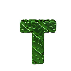 Green symbol made from rough diagonal blocks. view from above. letter t