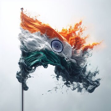 Bharat India flag what Splash of water and flame. AI generated illustration