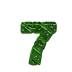 Green symbol made from rough diagonal blocks. view from above. number 7
