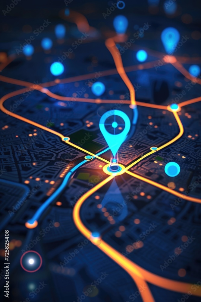 Poster A map with a pin marked on it, indicating a specific location. Ideal for travel, navigation, or business-related designs