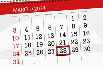 Calendar 2024, deadline, day, month, page, organizer, date, March, thursday, number 28