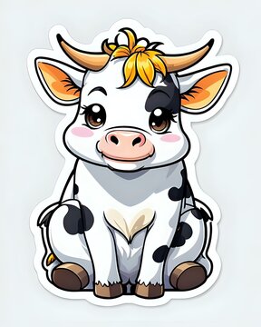 Illustration of a cute cartoon Cow sticker with vibrant colors and a playful expression