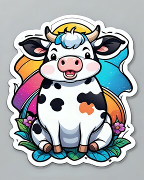 Illustration of a cute cartoon Cow sticker with vibrant colors and a playful expression