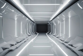 White background 3D room light abstract space technology tunnel stage floor Empty white future 3D ne - obrazy, fototapety, plakaty