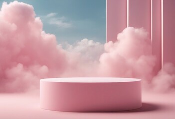Background podium pink 3d product sky platform display cloud pastel scene render stand Pink podium s