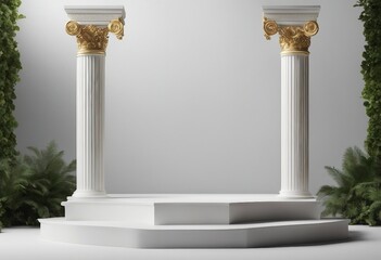 Background podium column 3d roman luxury greek white ancient display product classic Podium platform - obrazy, fototapety, plakaty