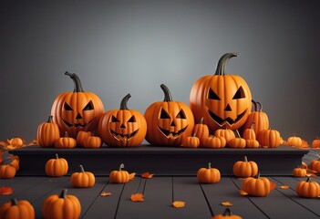 Halloween podium background pumpkin product platform scene display Background orange autumn podium 3