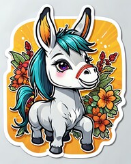 Illustration of a cute cartoon Donkey sticker with vibrant colors and a playful expression