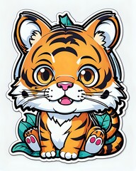 Illustration of a cute cartoon Tiger sticker with vibrant colors and a playful expression