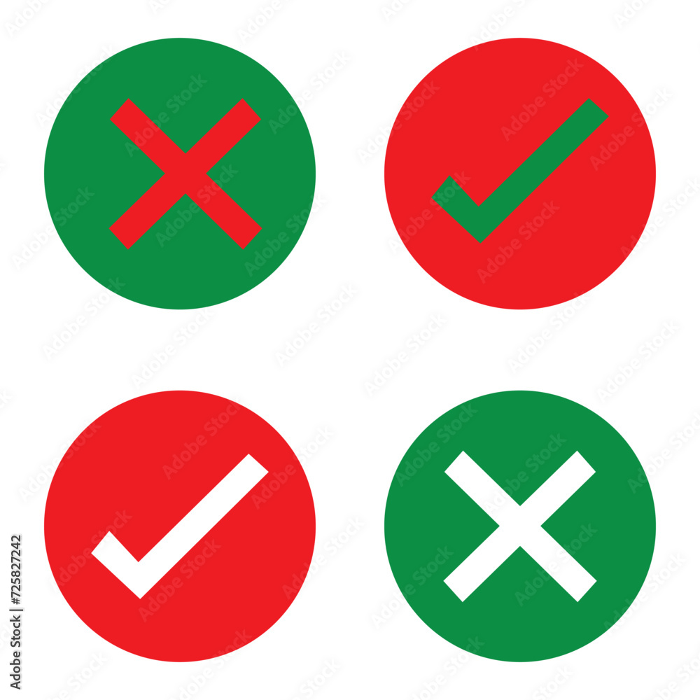 Poster yes and no or right and wrong or approved and declined round icons with green check mark and red x c
