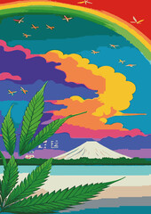 Fototapeta na wymiar Text Background Set: Rainbow Landscape, Dragon, Dinosaur, Festival, Frame, Legalize, Chinese, Asian, Japanese, Engraving