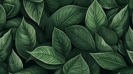 Green plant and leafs pattern. Pencil, hand drawn natural illustration
