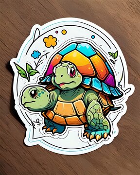 Illustration of a cute cartoon Tortoise sticker with vibrant colors and a playful expression