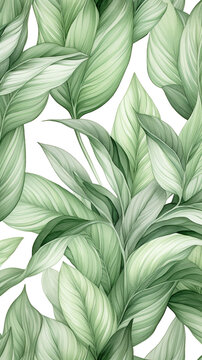 Green plant and leafs pattern. Pencil, hand drawn natural illustration © Alicia