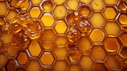 Honeycomb texture background with dripping tasty honey.  generative, ai. - obrazy, fototapety, plakaty