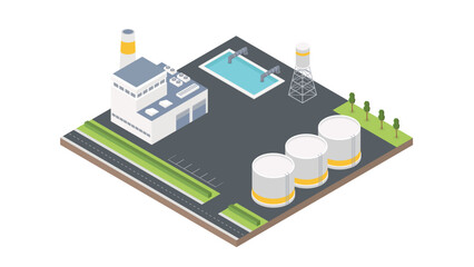 Wastewater or sewage treatment plant, purification facilities and pumping station equipment isometric design. 3d vector icon of filtration tank, storage and cleaning reservoirs with pipes