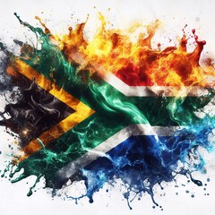 South Africa flag what Splash of water and flame. AI generated illustration