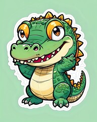 Obraz premium Illustration of a cute cartoon Crocodile sticker with vibrant colors and a playful expression