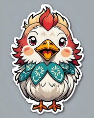 Illustration of a cute Hen sticker with vibrant colors and a playful expression
