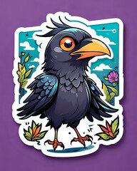 Illustration of a cute Crow sticker with vibrant colors and a playful expression