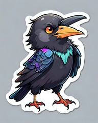 Illustration of a cute Crow sticker with vibrant colors and a playful expression