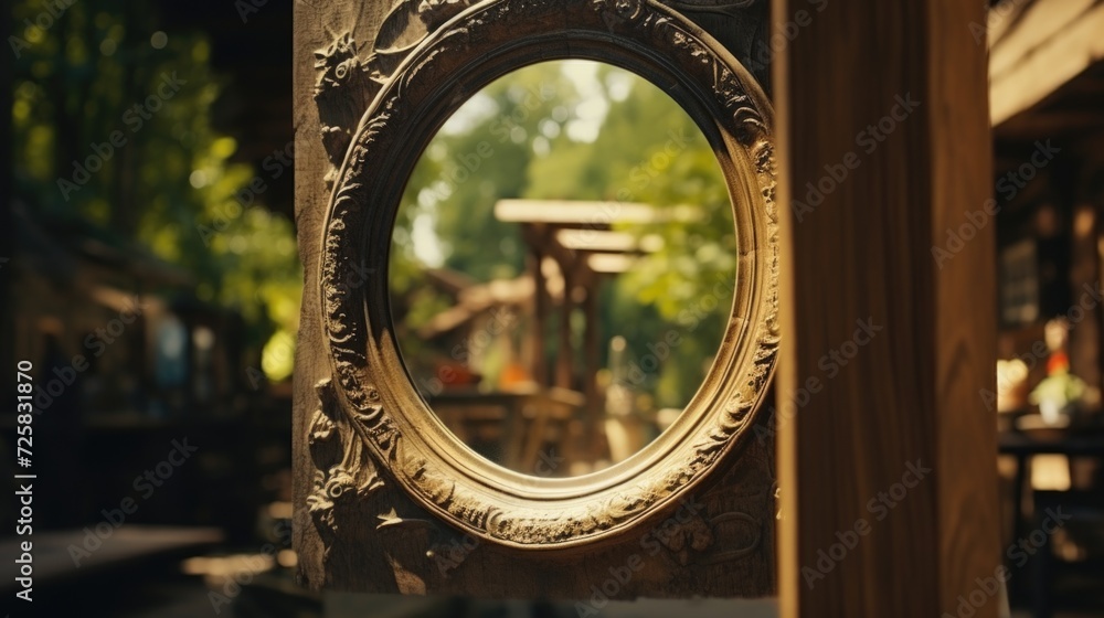 Poster a wooden frame with a mirror. can be used for home decor or diy projects