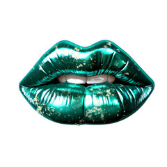 metallic green lips on a transparent background png isolated - obrazy, fototapety, plakaty