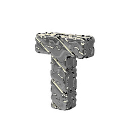 The silver unpolished 3d symbol turned to the left. letter t