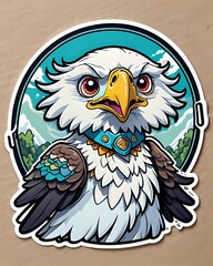 Fototapeta premium Illustration of a cute Eagle sticker with vibrant colors and a playful expression