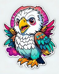 Illustration of a cute Eagle sticker with vibrant colors and a playful expression