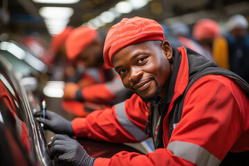 Portrait of the afro american men working in the factory