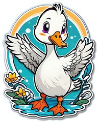 Illustration of a cute Goose sticker with vibrant colors and a playful expression