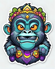 Fototapeta premium Illustration of a cute Gorilla sticker with vibrant colors and a playful expression