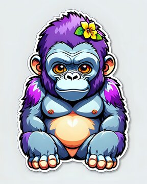Illustration of a cute Gorilla sticker with vibrant colors and a playful expression