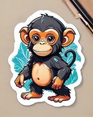 Illustration of a cute Chimpanzee sticker with vibrant colors and a playful expression