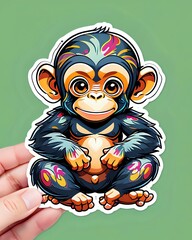 Illustration of a cute Chimpanzee sticker with vibrant colors and a playful expression