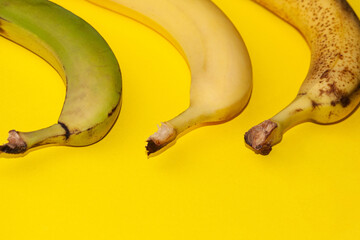 Set of banana fruits in different ripening stages isolated on white background. Food concept. File...