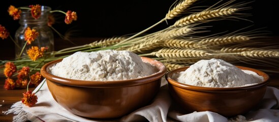 A bowl filled with soft and finely milled wheat flour, - obrazy, fototapety, plakaty