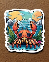 Illustration of a cute Hermit Crab sticker with vibrant colors and a playful expression