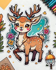 Illustration of a cute Deer sticker with vibrant colors and a playful expression