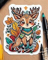 Illustration of a cute Deer sticker with vibrant colors and a playful expression