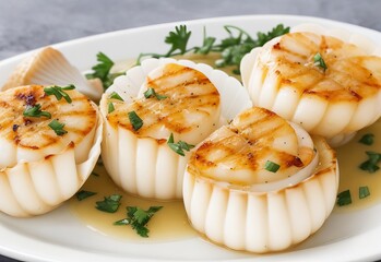 Grilled scallops shell with butter and garlic f