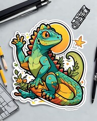 Illustration of a cute Lizard sticker with vibrant colors and a playful expression