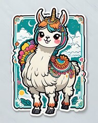 Illustration of a cute Llama sticker with vibrant colors and a playful expression