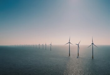 offshore wind farm at dusk, renewable energy background - obrazy, fototapety, plakaty