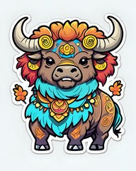 Illustration of a cute Bison sticker with vibrant colors and a playful expression