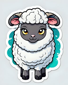 Illustration of a cute Sheep sticker with vibrant colors and a playful expression